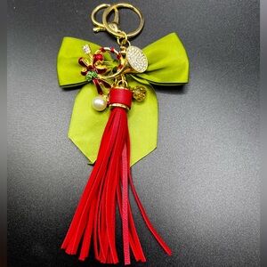Christmas Purse Bag Charm Green Bow French Horn Custom Keychain